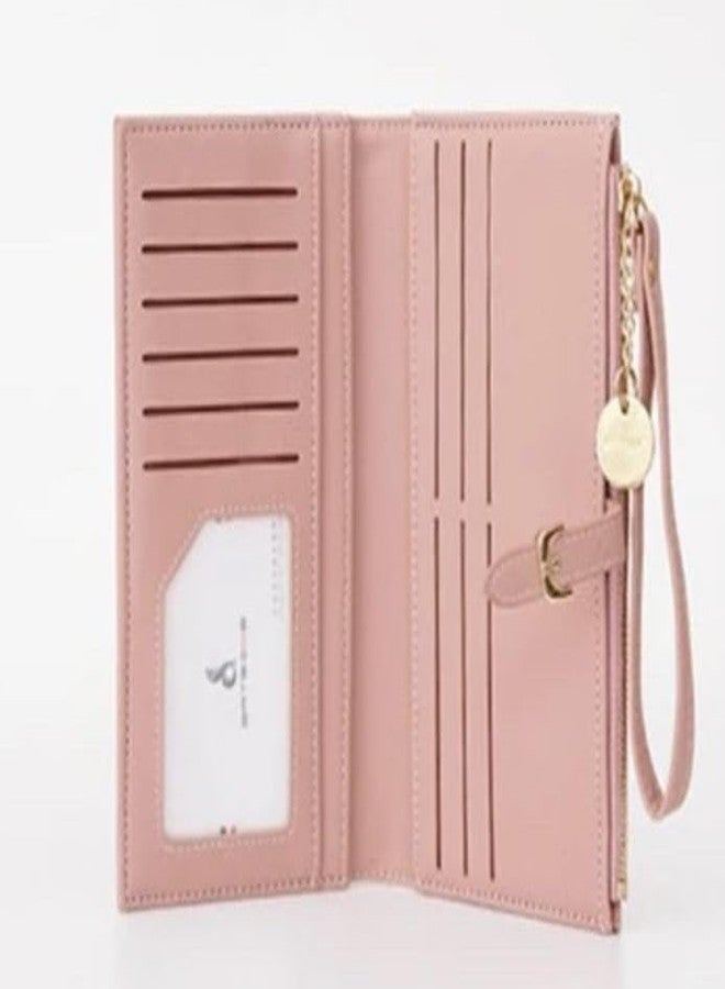 أليكسفيان محفظة نسائية أنيقة بتصميم حزام طويل وردي اللون، قابلة للطي، مزودة بمنظم بطاقات، وحامل لـ 12 بطاقة، و3 جيوب طويلة، وجيب طويل بسحاب للعملات المعدنية. تتضمن المحفظة حامل بطاقات، و3 جيوب طويلة، وجيب طويل للعملات المعدنية. - Image 5